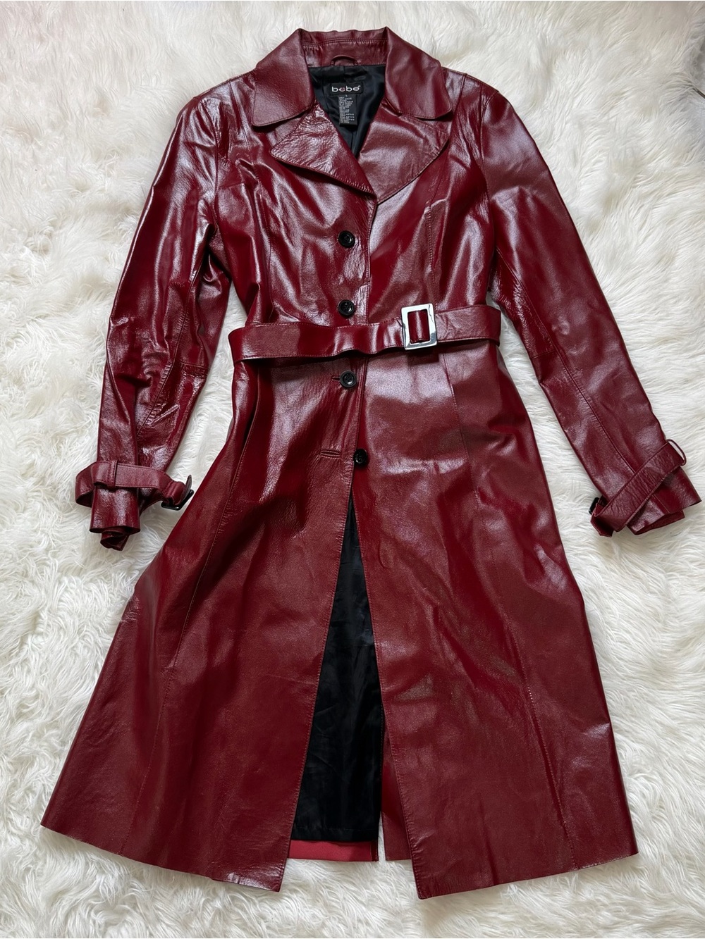 Vintage BEBE cherry road 100% leather trench coat